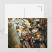 Twee magische katten in een Steampunk Fantasy Scen Briefkaart (Voorkant / Achterkant)
