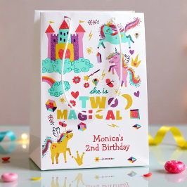 Twee magische regenboog pastel eenhoorn tweede ver medium cadeauzakje