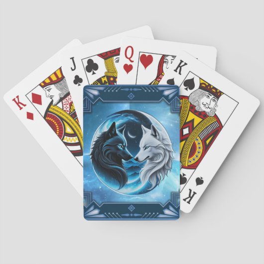 Twee majestueuze wolfskoppen pokerkaarten (Achterkant)