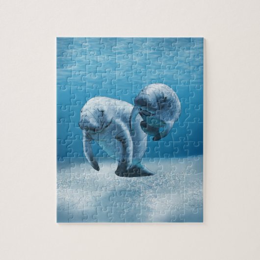 Twee Manatees die zwemmen Legpuzzel (Verticaal)