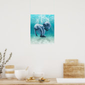 Twee Manatees die zwemmen Poster (Keuken)