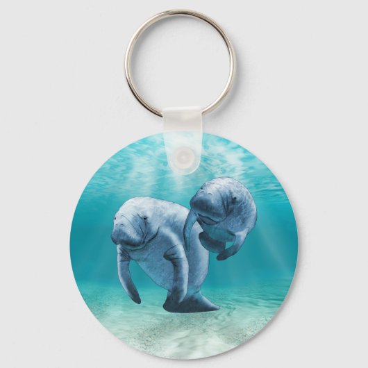 Twee Manatees die zwemmen Sleutelhanger (Voorkant)