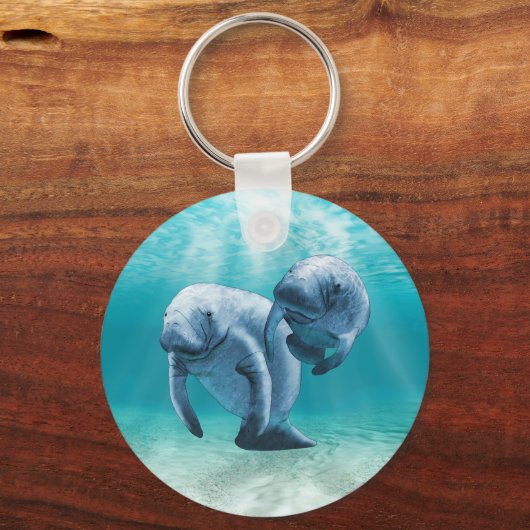 Twee Manatees die zwemmen Sleutelhanger (Voorkant)