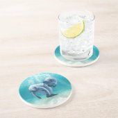 Twee Manatees die zwemmen Zandsteen Onderzetter (Zijkant)