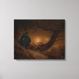 Twee mannelijke vrienden overwegen de maan 's nach canvas afdruk