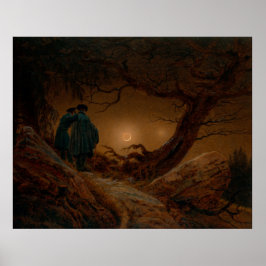 Twee mannelijke vrienden overwegen de maan 's nach poster