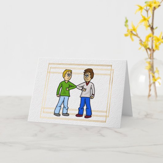 Twee Mannen Elbow Bump Card Kaart (Gele Bloem)