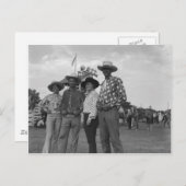 Twee mannen en twee vrouwen op een rodeo briefkaart (Voorkant / Achterkant)