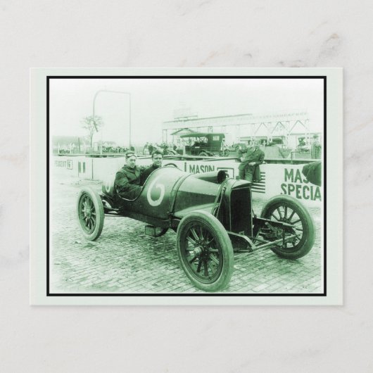 Twee mannen in antiek raceauto n° 6 Indy 500 Briefkaart (Voorkant)