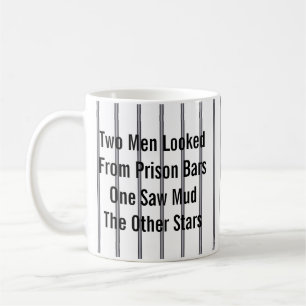Twee Mannen Keken Vanuit Tralievensters... Koffiemok