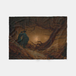 Twee Mannen Kijken naar de maan bij nacht Fleece Deken