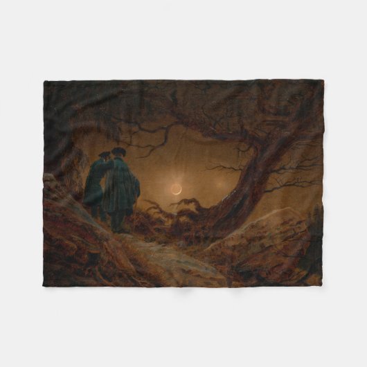 Twee Mannen Kijken naar de maan bij nacht Fleece Deken (Voorkant (Horizontaal))