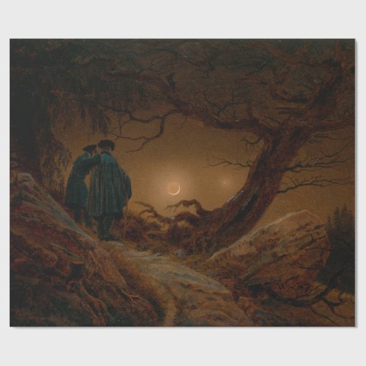 Twee Mannen kijken naar de maan 's nachts Cadeaupapier (Vlak)