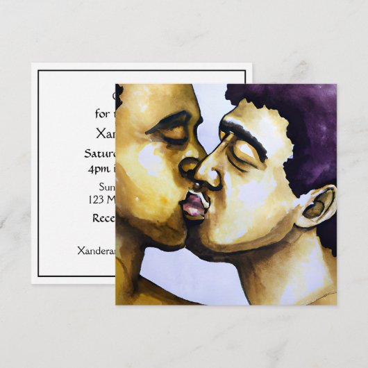 Twee Mannen Kussen Bi-raciaal Paar Bruiloft Kaart (Voorkant / Achterkant)