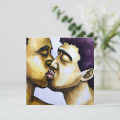 Twee Mannen Kussen Bi-raciaal Paar Bruiloft Kaart (Staand voorkant)