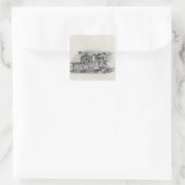 Twee Mannen met een Barrel Cart Vierkante Sticker (Tas)