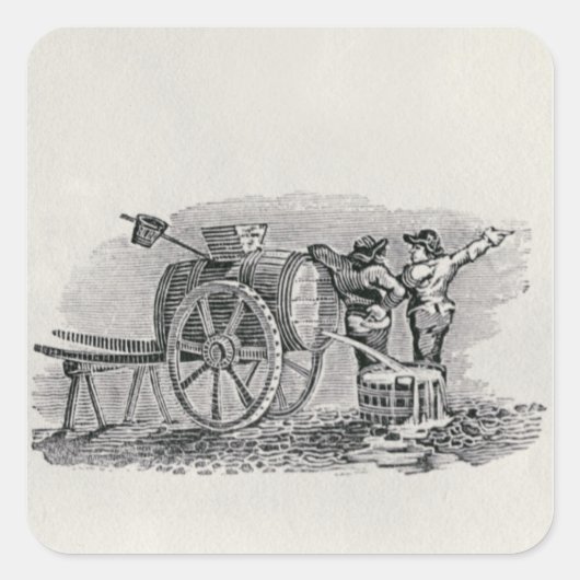 Twee Mannen met een Barrel Cart Vierkante Sticker (Voorkant)
