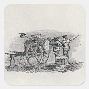 Twee Mannen met een Barrel Cart Vierkante Sticker