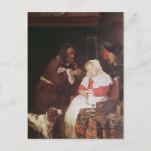 Twee Mannen met een slapende vrouw, c.1655-60 Briefkaart