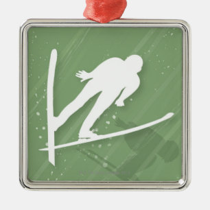 Twee Mannen Ski Jumping Metalen Ornament