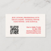 Twee mannen verhuizen Oneven Banen Visitekaartje (Achterkant)