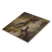 Twee Martens Speels Vechten in de Bossen Tegeltje (Zijkant)