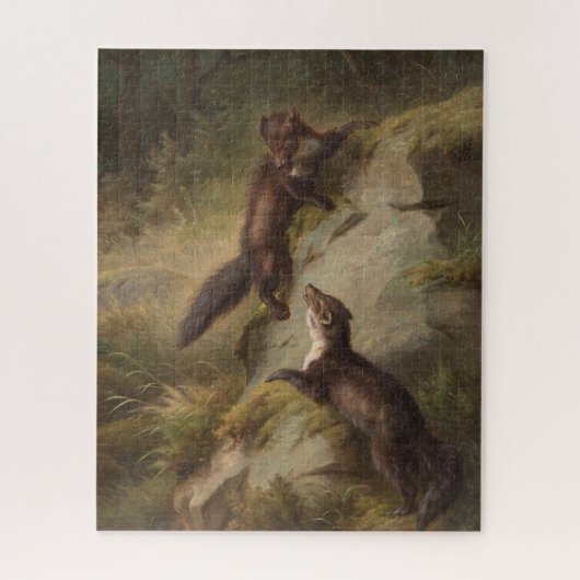 Twee marters in bosland (dierenkunst) legpuzzel (Verticaal)