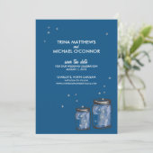 Twee Mason Jars & Fireflies sparen de Datum Save The Date (Staand voorkant)