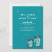 Twee Mason Jars & Fireflies sparen de Datum Save The Date (Voorkant)