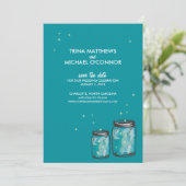 Twee Mason Jars & Fireflies sparen de Datum Save The Date (Staand voorkant)