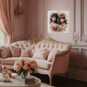 Twee  Meisjes Doll Core Antiek Poster