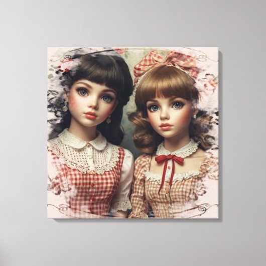 Twee Meisjes  Doll Core Whimsical Canvas Afdruk (Voorkant)