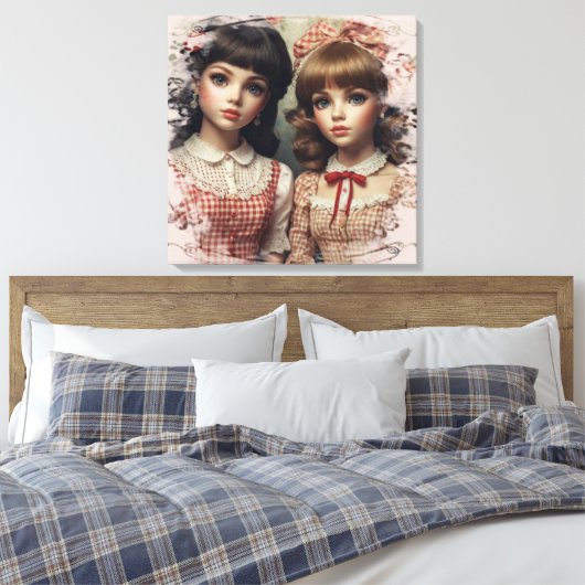 Twee Meisjes  Doll Core Whimsical Canvas Afdruk (Insitu (Slaapkamer))
