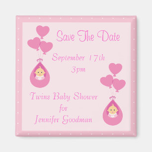 Twee meisjes en ballonnen sparen het Baby shower v Magneet