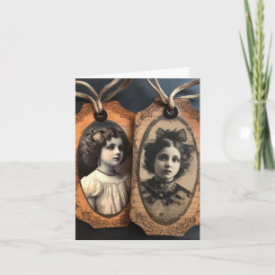 Twee Meisjes Gemengde Media Collage Labels Kaart