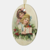 Twee Meisjes Holly Gift - Francis Brundage Keramisch Ornament (Links)