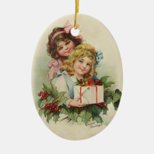 Twee Meisjes Holly Gift - Francis Brundage Keramisch Ornament (Voorkant)