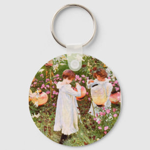 Twee meisjes in de Vintage van de tuin Sleutelhanger