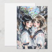 Twee meisjes in een Japanse steeg met konijnen Feestdagenkaart (Voorkant / Achterkant)