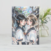 Twee meisjes in een Japanse steeg met konijnen Feestdagenkaart (Staand voorkant)