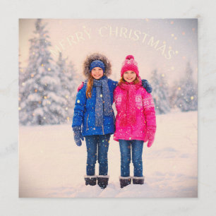 TWEE MEISJES KINDEREN IN SNEEUW SCÈNE KERSTMIS ONT KAART