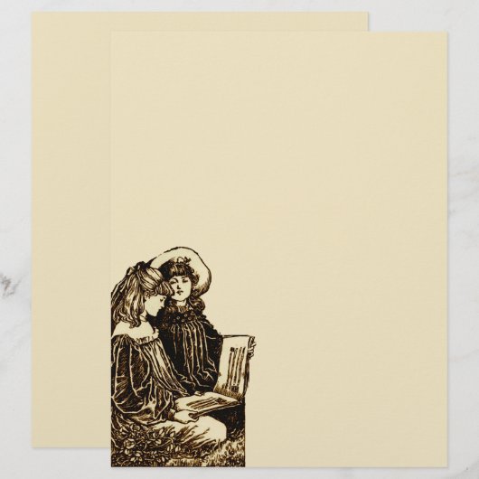 Twee  meisjes lezen (Voorkant / Achterkant)