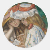 Twee meisjes lezen, Auguste Renoir Art Ronde Sticker (Voorkant)