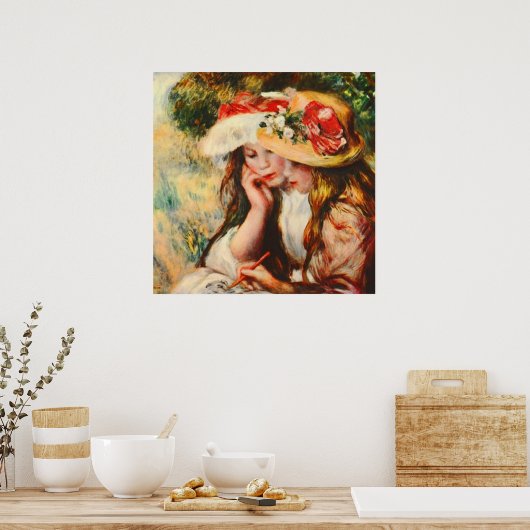 Twee meisjes lezen in een tuinrenoir Fine Art Poster (Keuken)