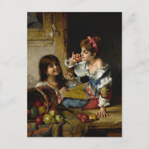 Twee meisjes met appels en peren, Alexei Harlamoff Briefkaart