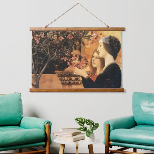 Twee meisjes met een oleander van Gustav Klimt Hangend Wandkleed (Woonkamer)
