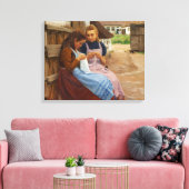 Twee Meisjes Met Naaldwerk Zittend In Een Boerderi Canvas Afdruk (Insitu (Woonkamer))