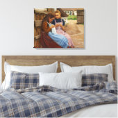 Twee Meisjes Met Naaldwerk Zittend In Een Boerderi Canvas Afdruk (Insitu (Slaapkamer))