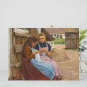 Twee Meisjes Met Naaldwerk Zittend In Een Boerderi Kaart (Staand voorkant)