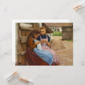 Twee Meisjes Met Naaldwerk Zittend In Een Boerderi Kaart (Voorkant / Achterkant in situ)